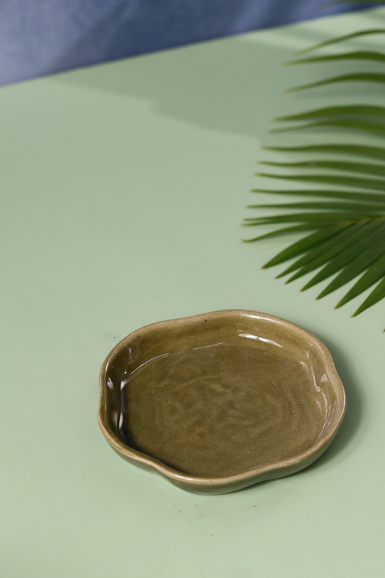 Army green color ceramic dessert plate