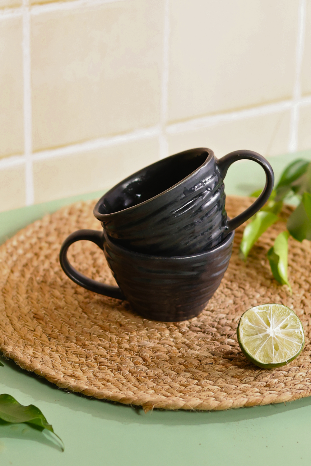 handmade black twirl coffee mug 