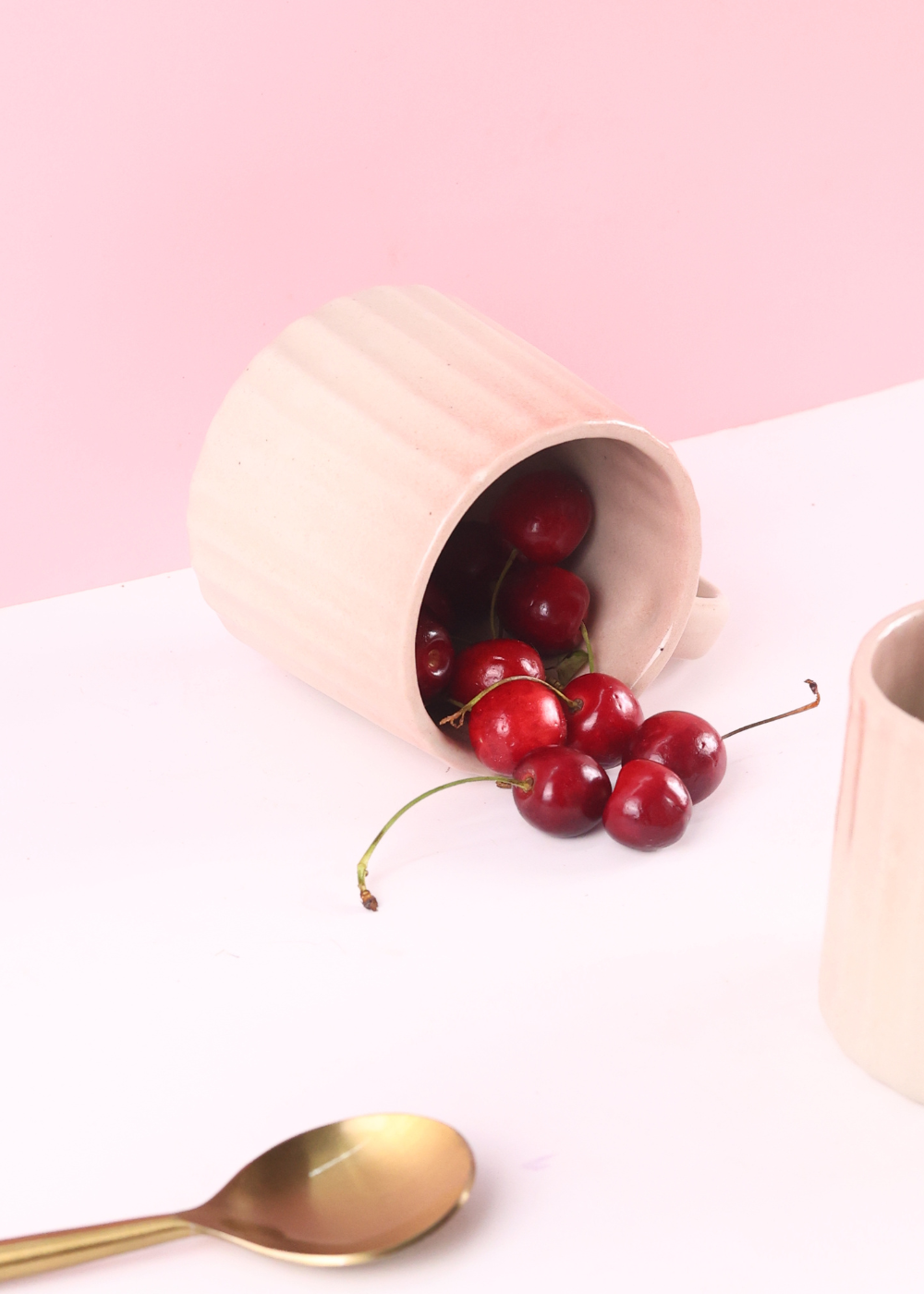Pink ombre coffee mug with cherries