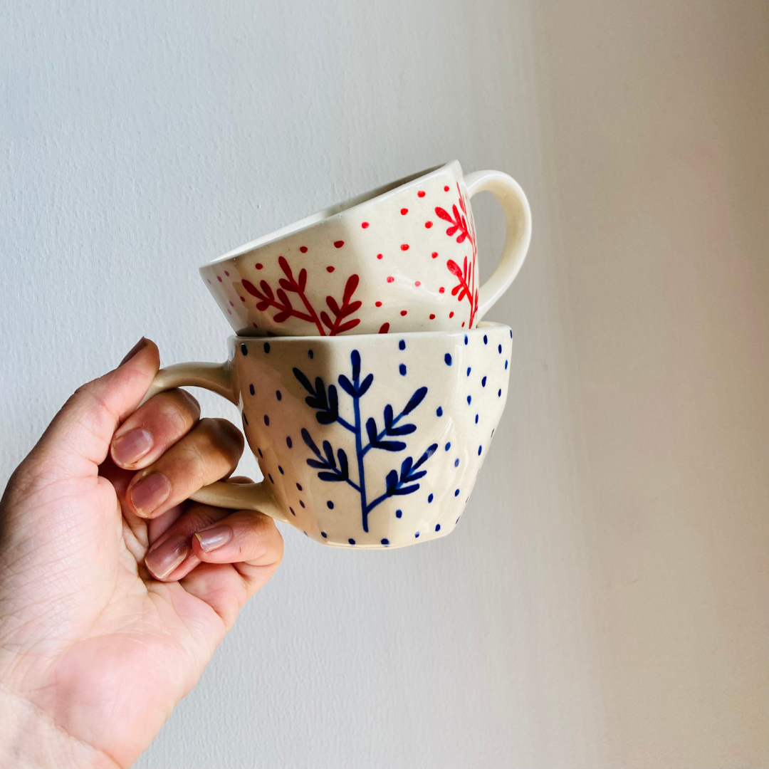 handmade fall leaf mugs 