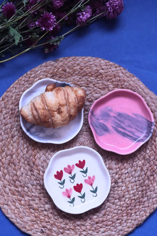 Tulip, Black Marble & Red Ombre Handmade Dessert Plate with premium quality material