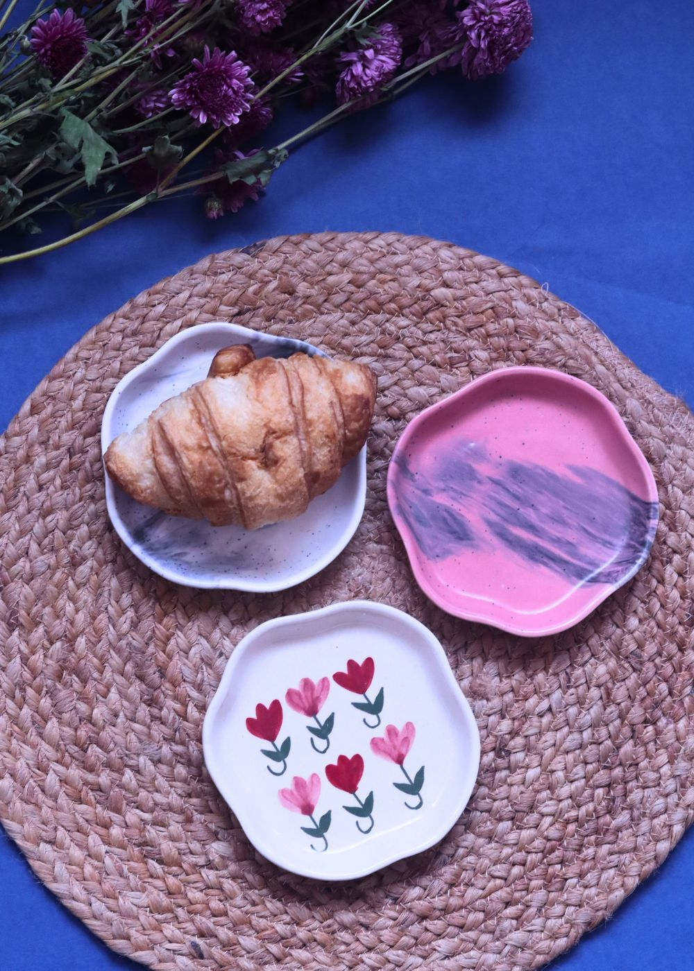 Tulip, Black Marble & Red Ombre Handmade Dessert Plate with premium quality material