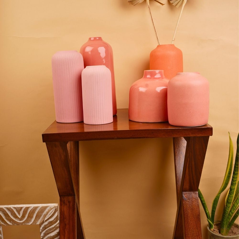set of 6 pink vases made by ceramic