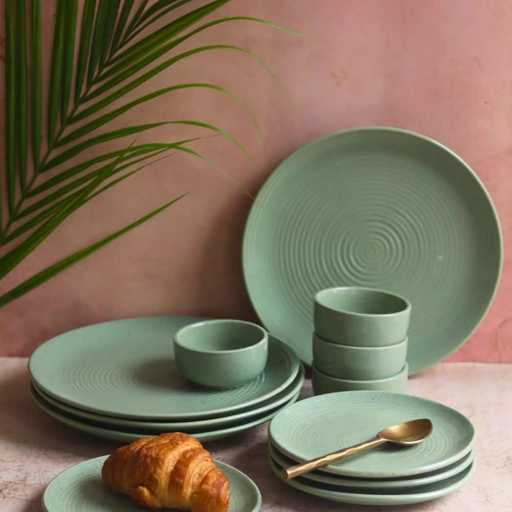 Set of 12 - Sage Green Dinner set made by ceramic