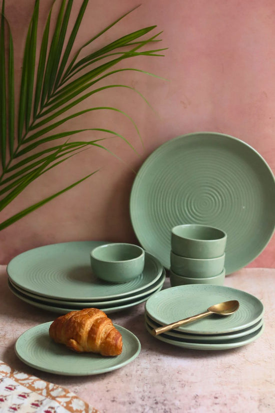 Set of 12 - Sage Green Dinner set made by ceramic