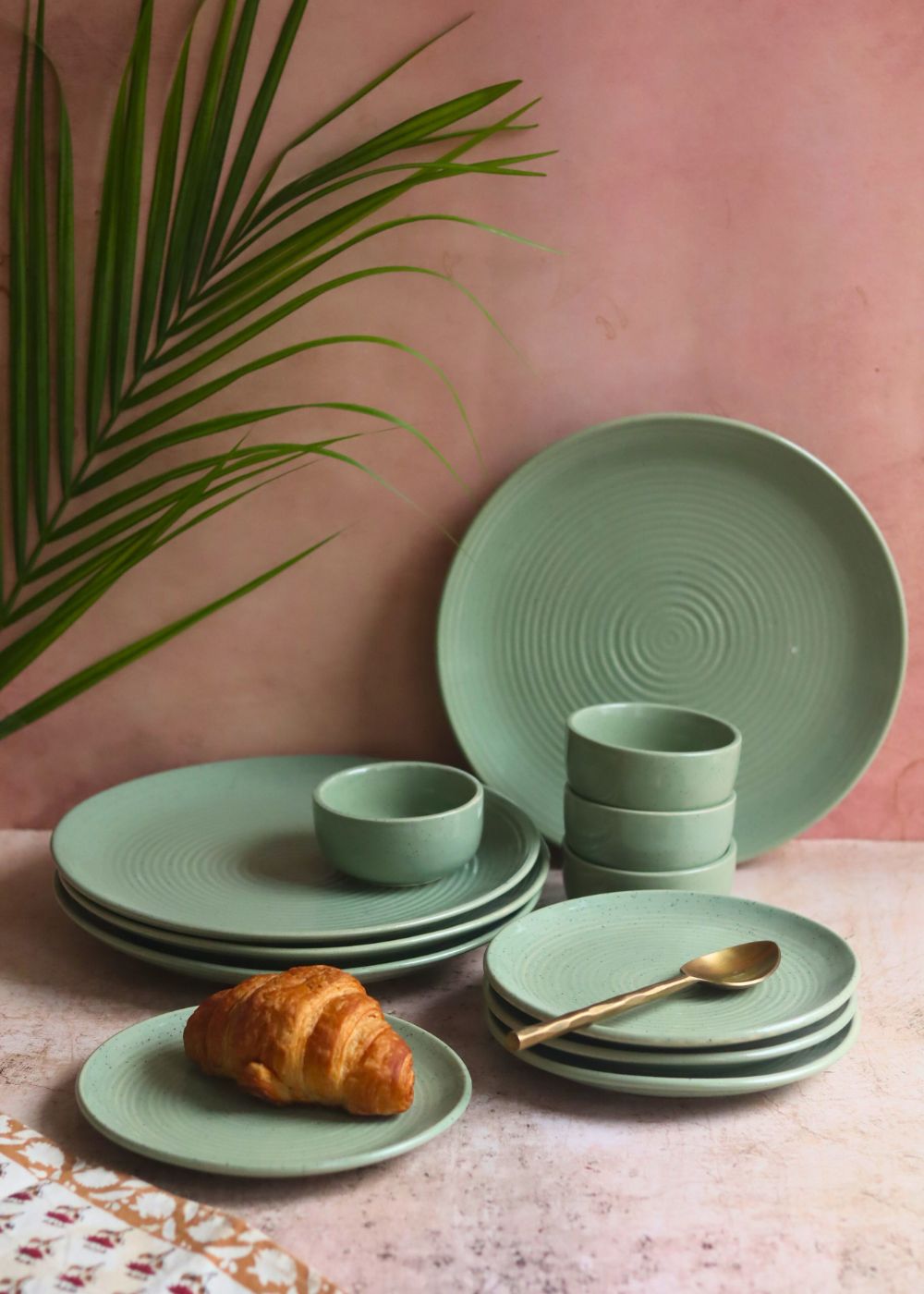 Set of 12 - Sage Green Dinner set made by ceramic