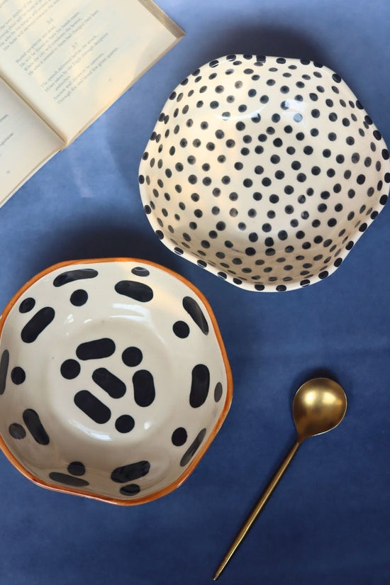 handmade Black Block & Black polka Bowls - Set of 2