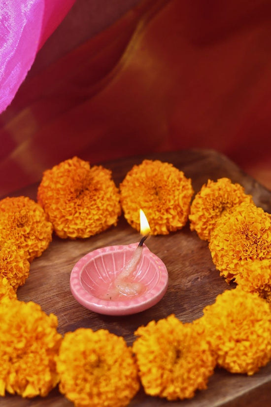 Set of 4 - Diwali Diya - pink made by ceramic