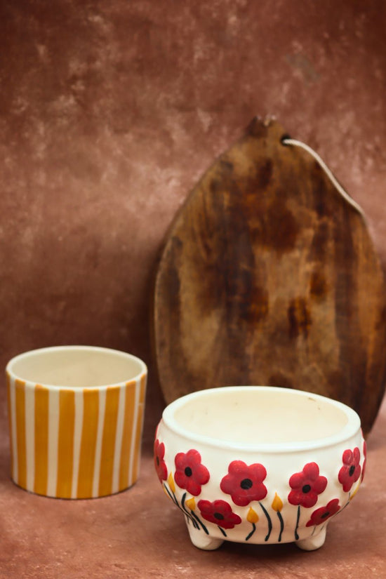 Poppy Fields & Yellow Striped Planters combo with premium quality material