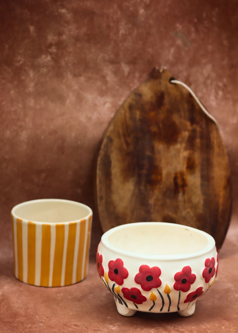 Poppy Fields & Yellow Striped Planters combo with premium quality material