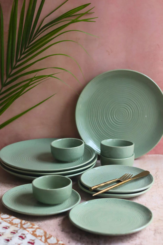 Set of 12 - Sage Green Dinner set with premium quality material