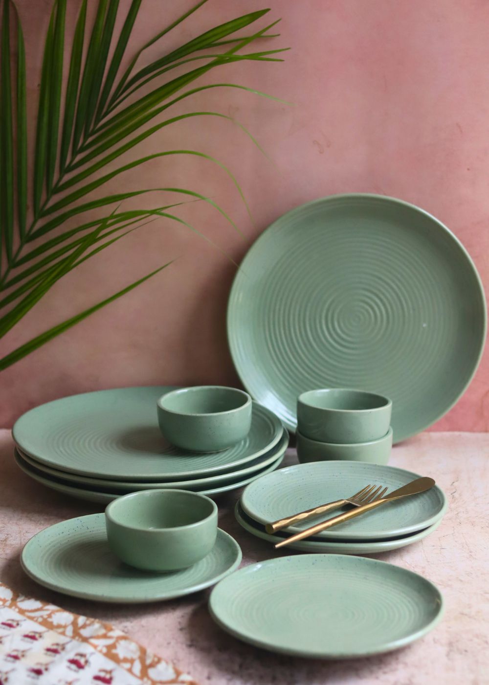 Set of 12 - Sage Green Dinner set with premium quality material