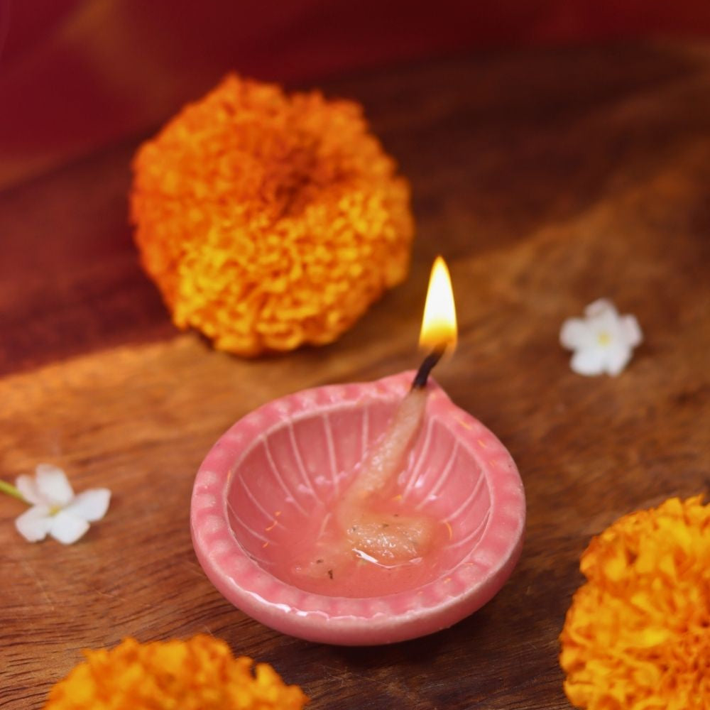 Set of 4 - Diwali Diya - pink with premium quality material