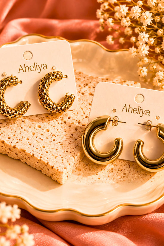 Set of 2 - Chunky Hoop & Textured Hoops Earrings combo
