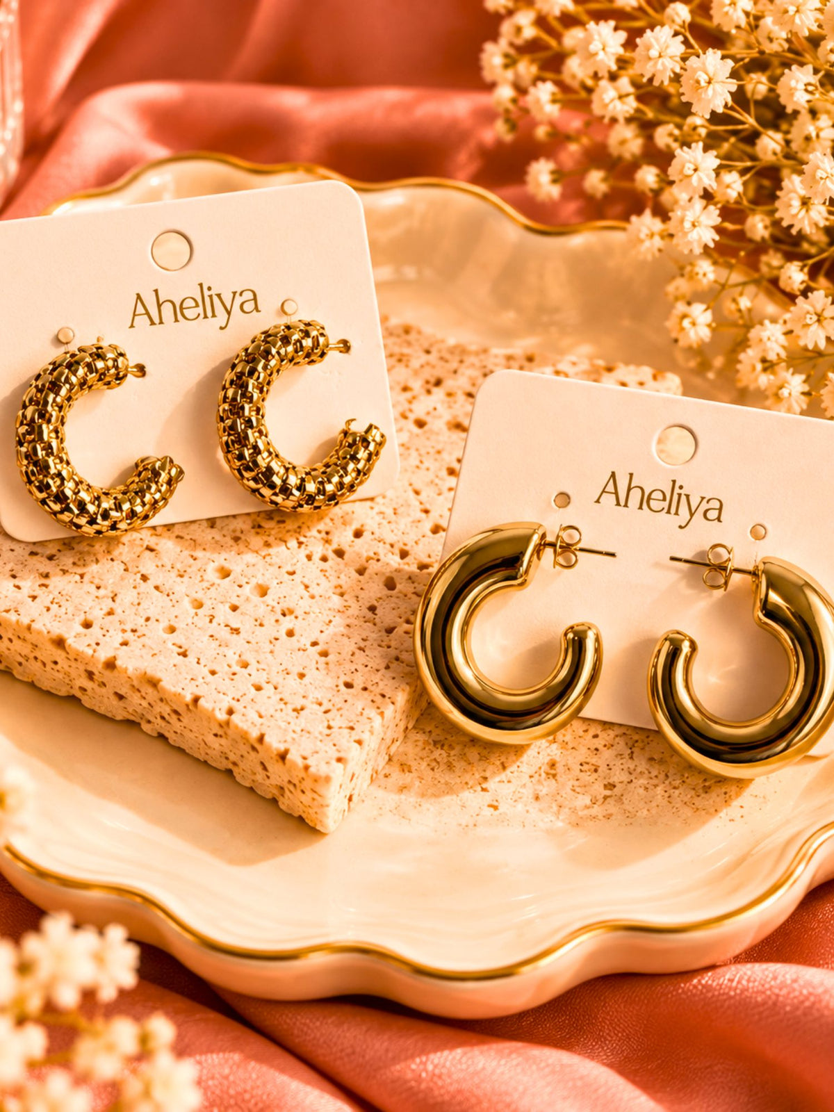 Set of 2 - Chunky Hoop & Textured Hoops Earrings combo