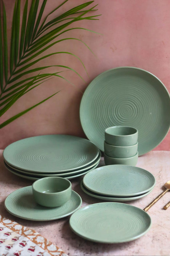Set of 12 - Sage Green Dinner set handmade in india