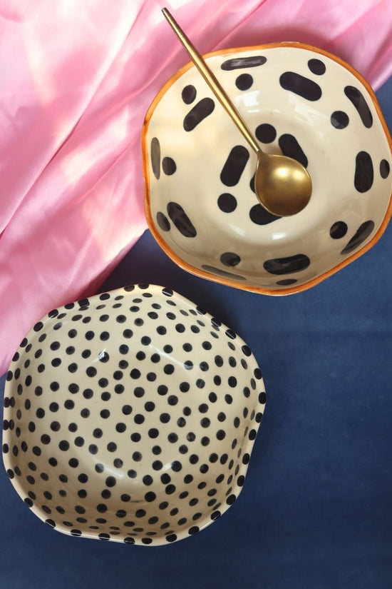 Black Block & Black polka Bowls - Set of 2 handmade In india