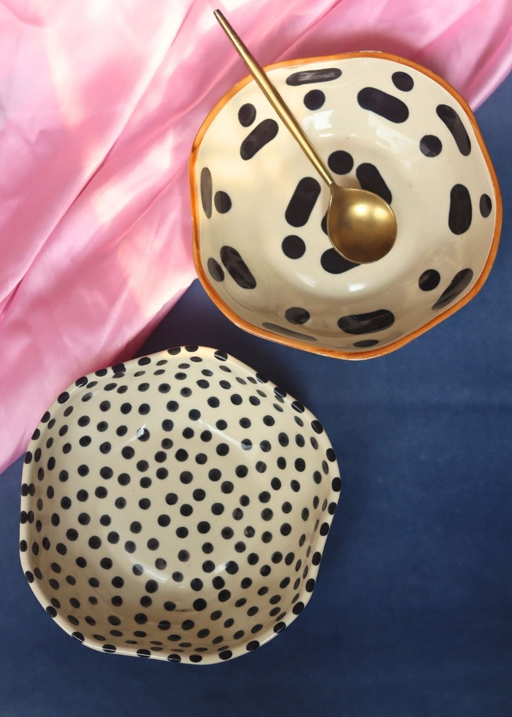 Black Block & Black polka Bowls - Set of 2 handmade In india