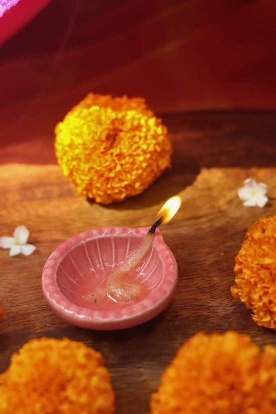 Set of 4 - Diwali Diya - pink handmade in india