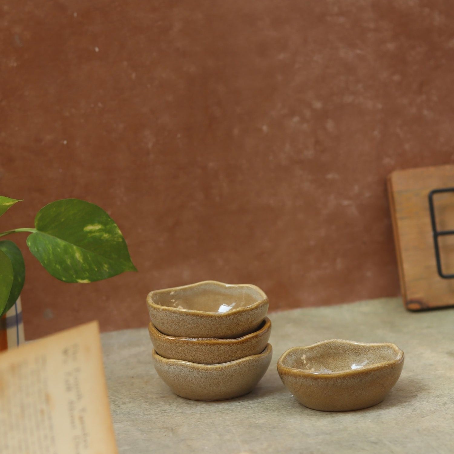 Handmade Set of 4 -  Beige Artisanal Katori