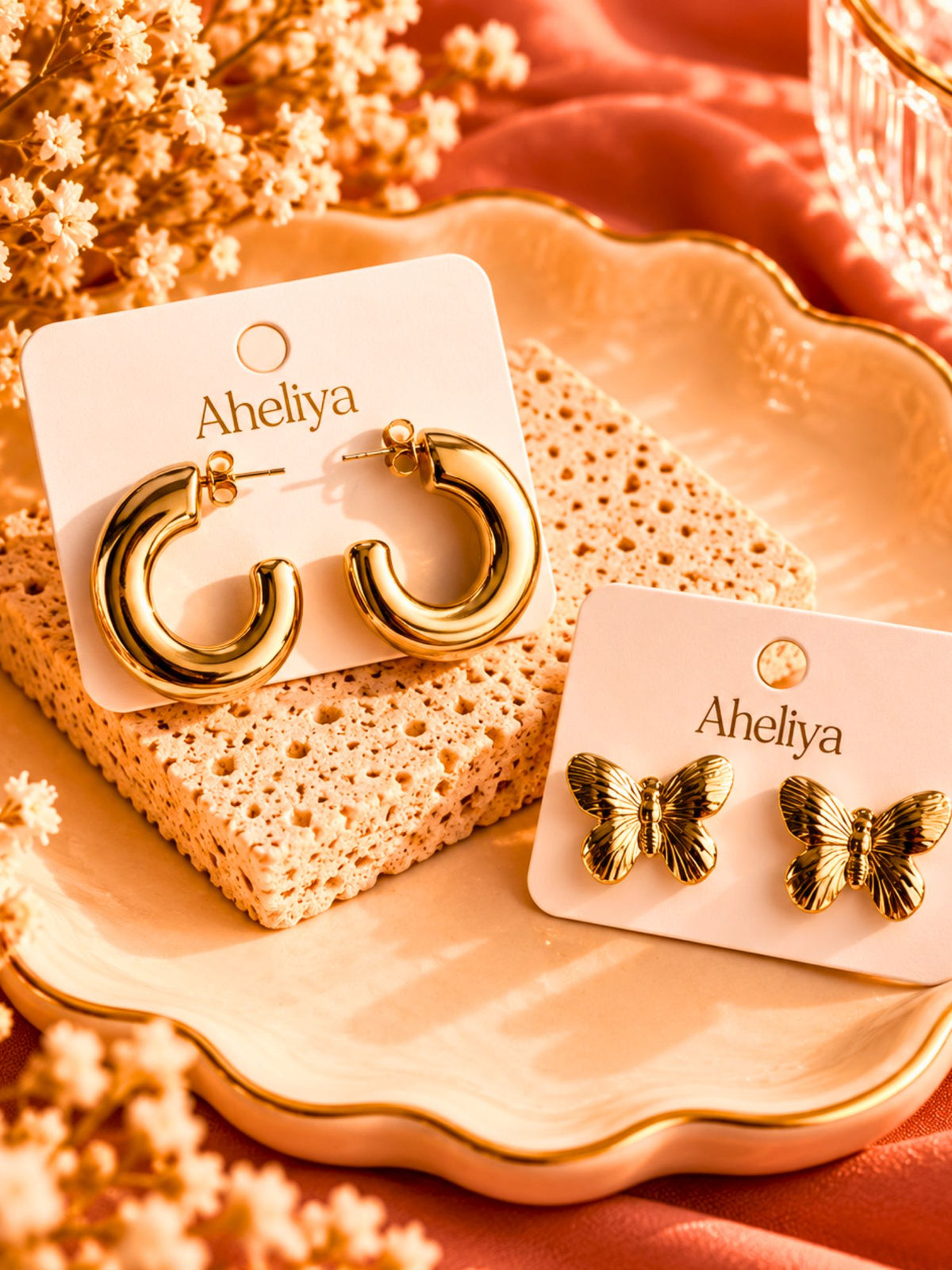 Set of 2 - Chunky U-Shaped & ButterFly Studs Earrings combo
