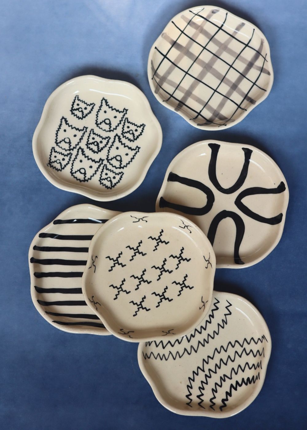 Handmade Set of 6 {black and white} handmade dessert plates (For the price of 5)