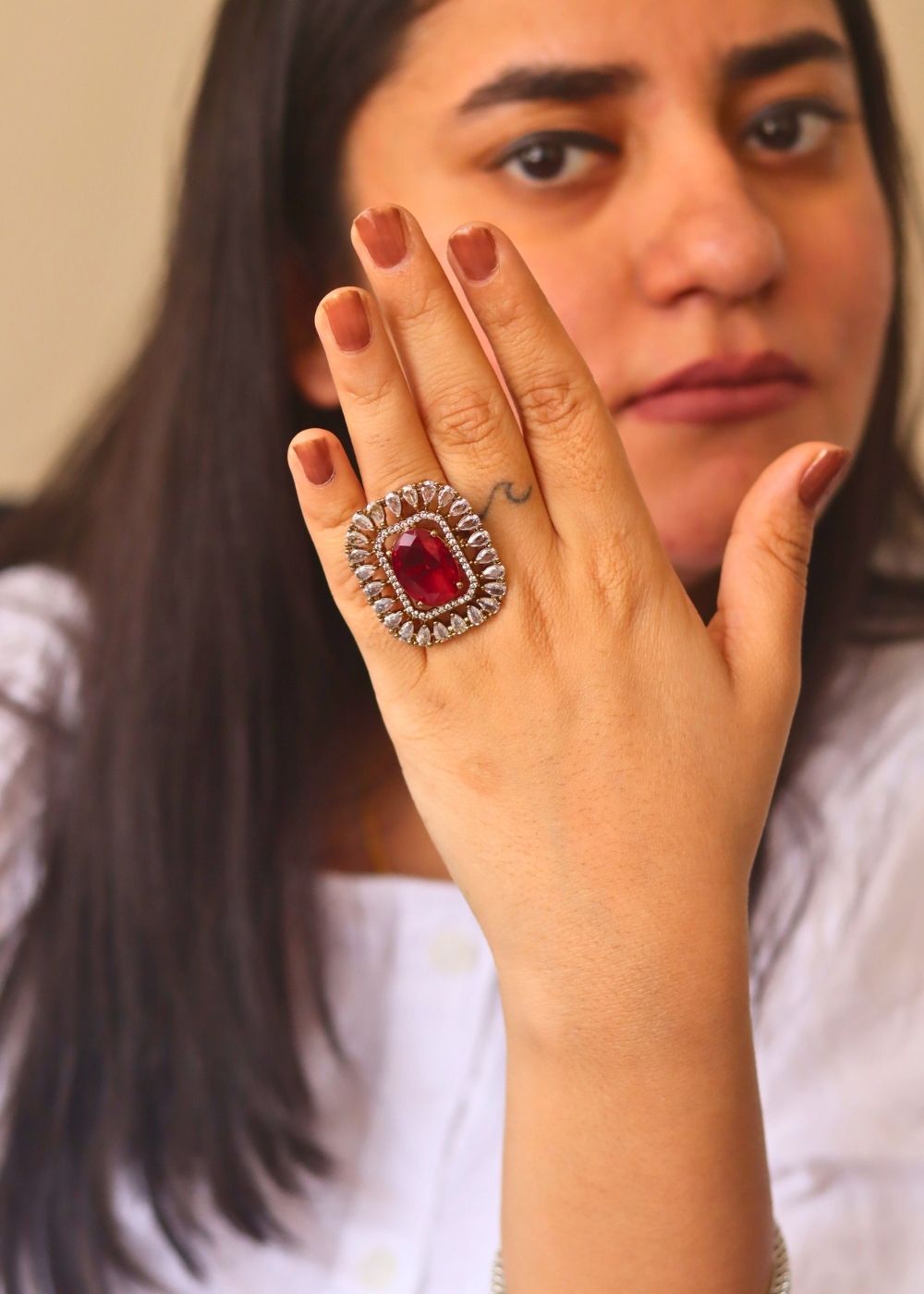 anti tarnish Ruby Aurora Ring 