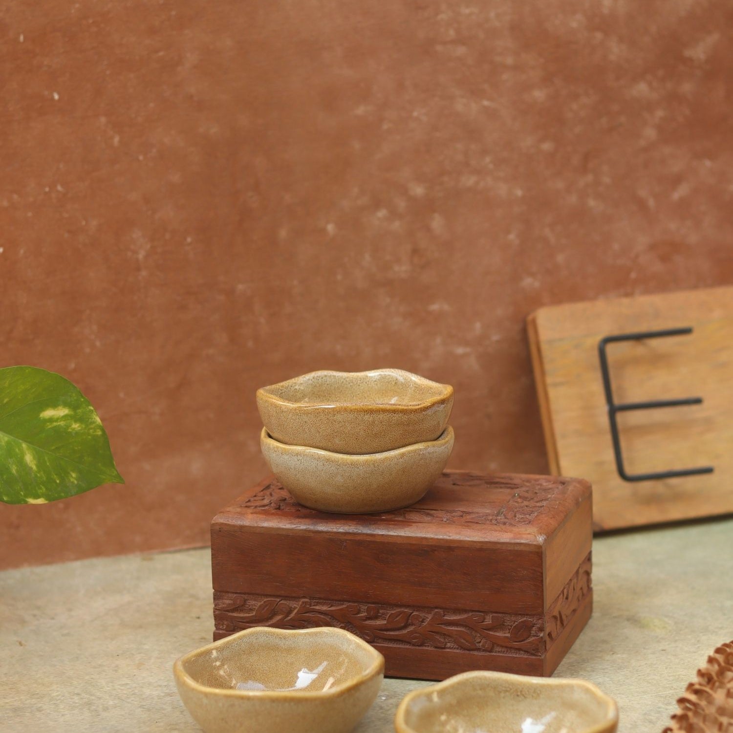 Set of 4 -  Beige Artisanal Katori made by ceramic