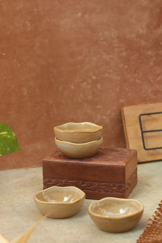 Set of 4 -  Beige Artisanal Katori made by ceramic