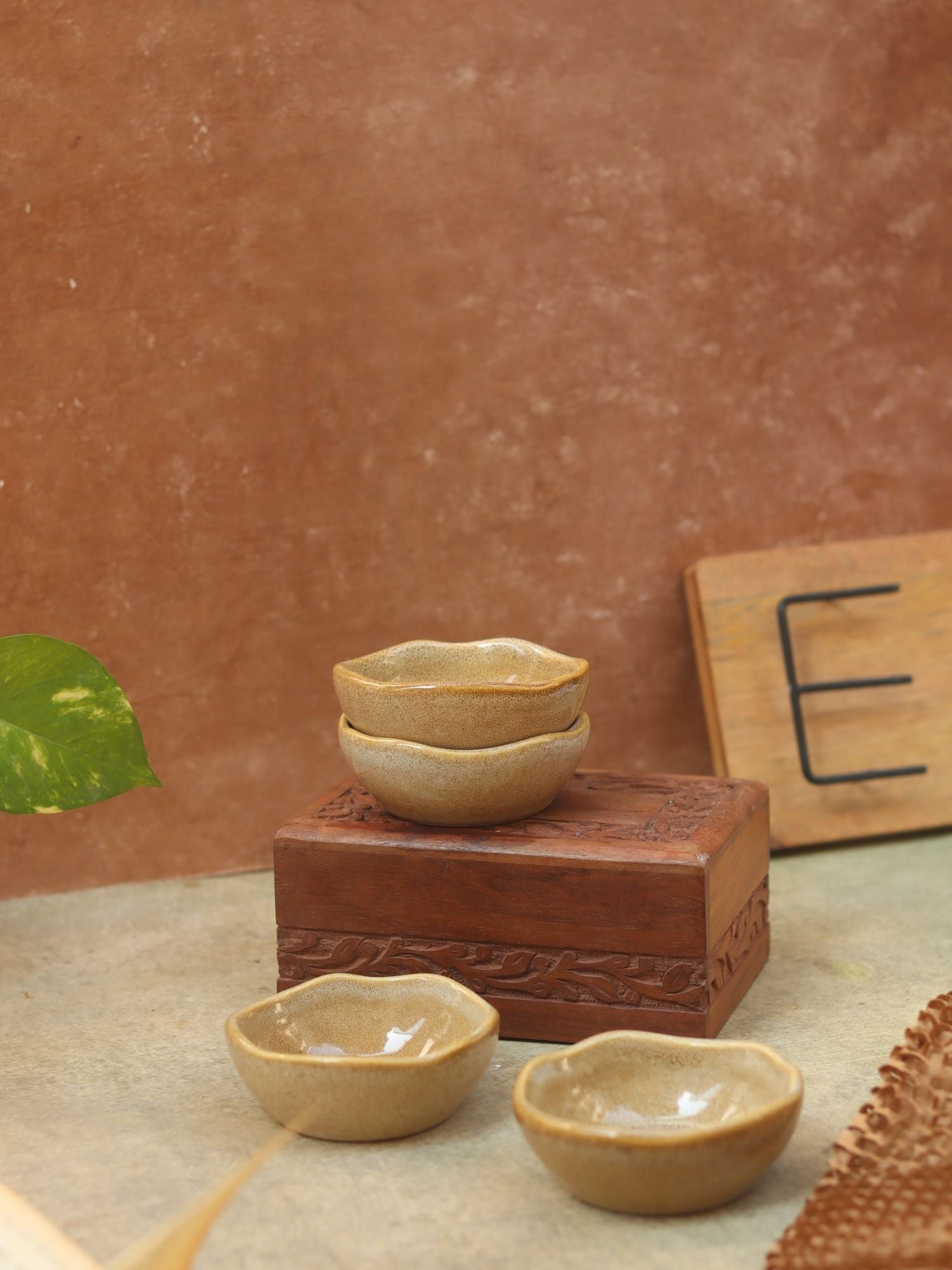 Set of 4 -  Beige Artisanal Katori made by ceramic