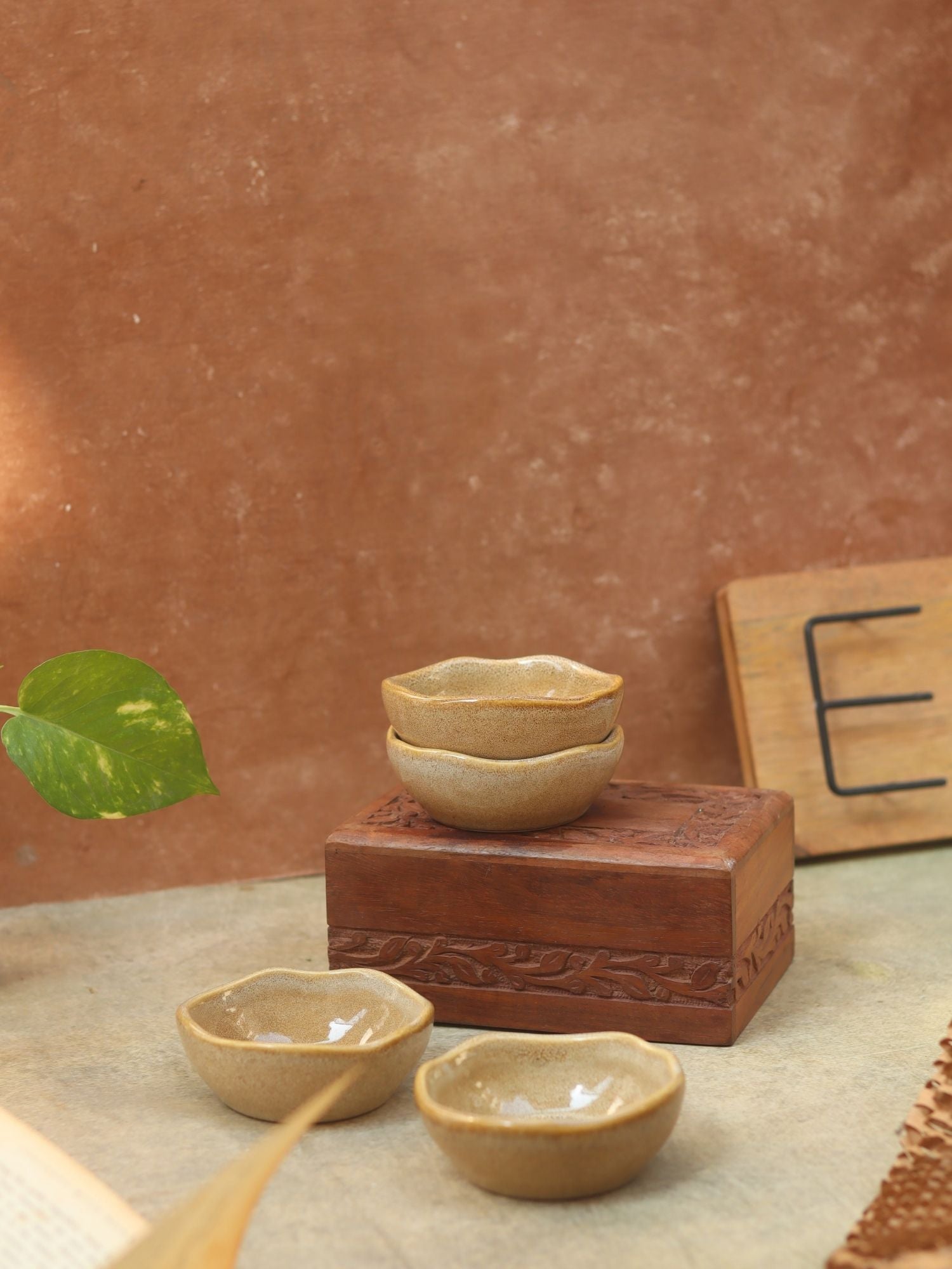 Set of 4 -  Beige Artisanal Katori with premium quality material