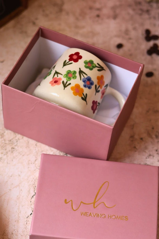 Floral blossom mug in a gift box handmade in India