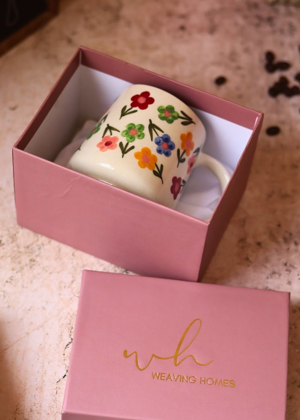 Floral blossom mug in a gift box handmade in India