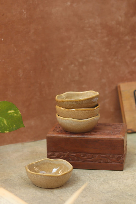 Set of 4 -  Beige Artisanal Katori handmade in India