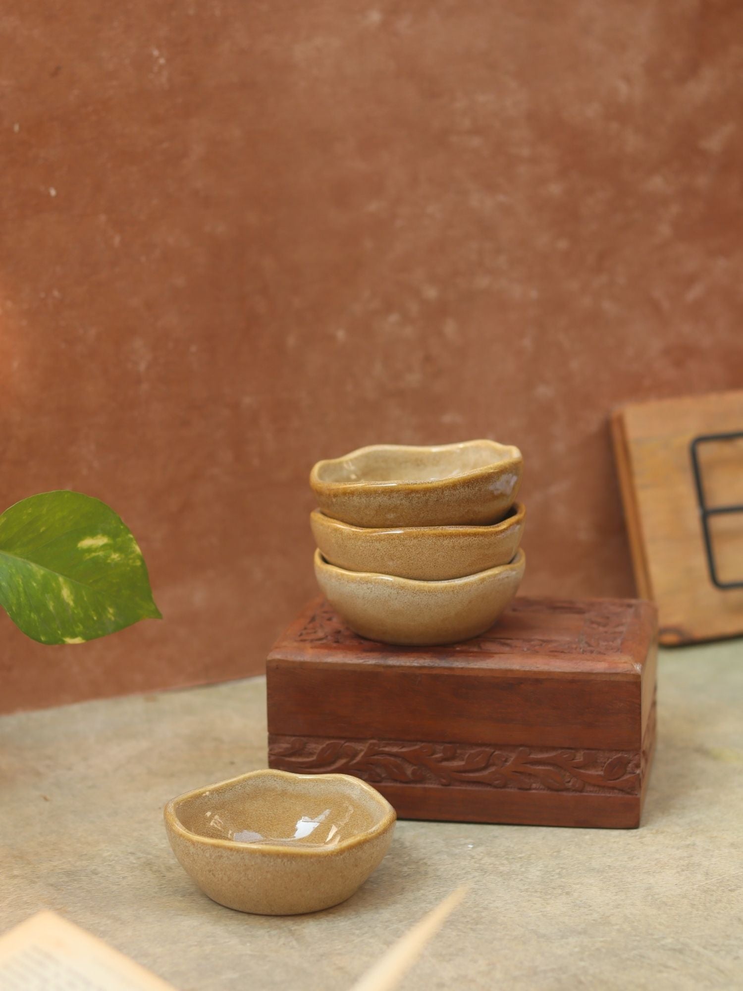 Set of 4 -  Beige Artisanal Katori handmade in India