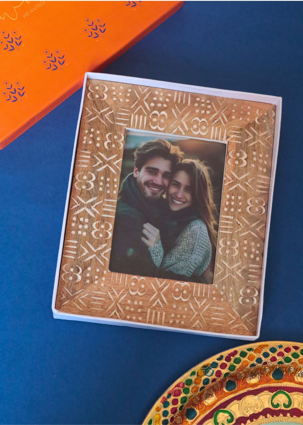 Aesthetic Carved Wooden Frame in a Gift Box handmade in india