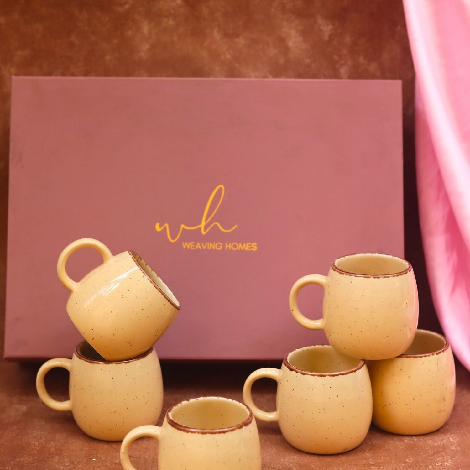 handmade Set of 6 - Ivory Ovule Shape Tea Cups in a gift box