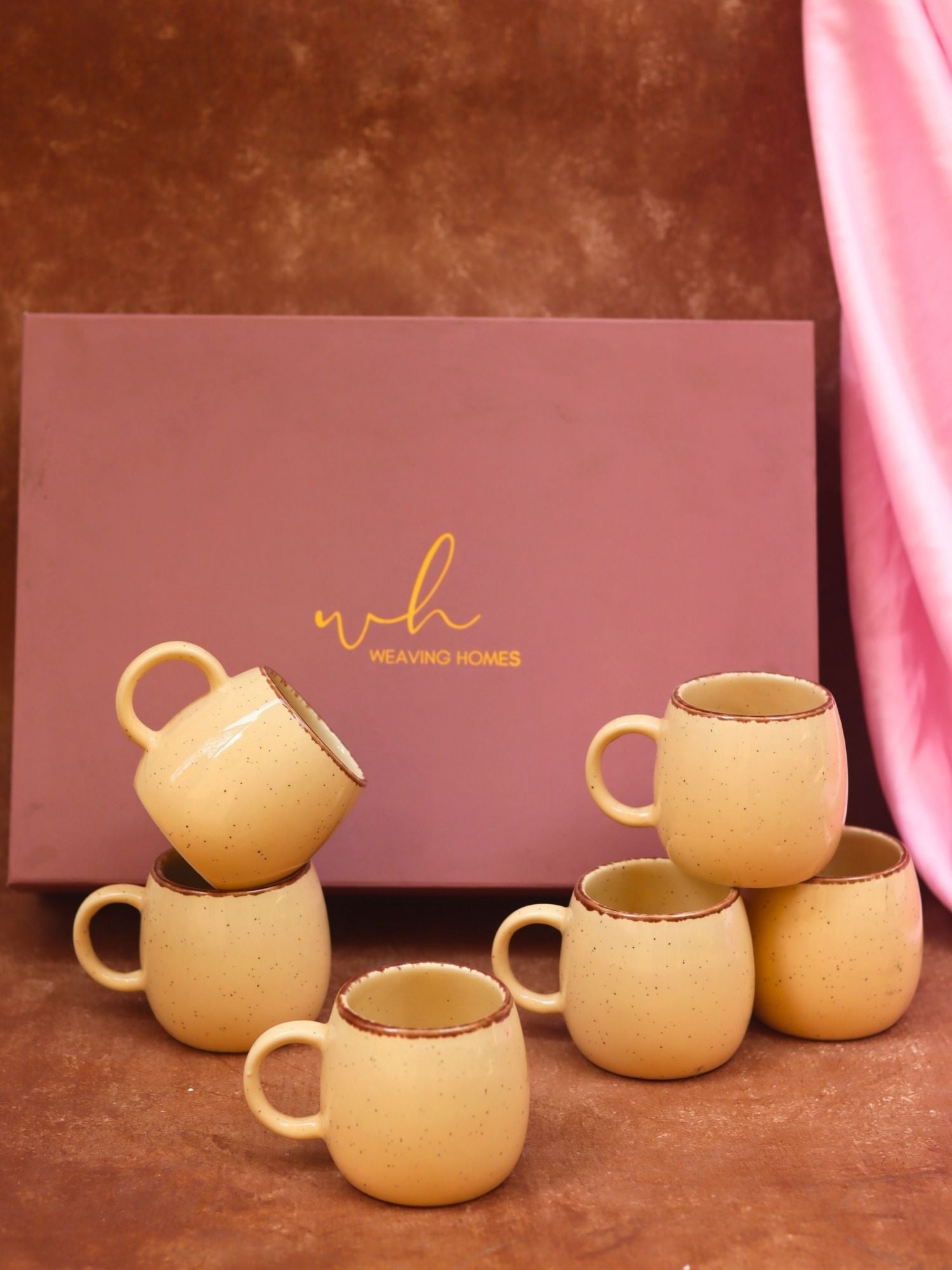 handmade Set of 6 - Ivory Ovule Shape Tea Cups in a gift box
