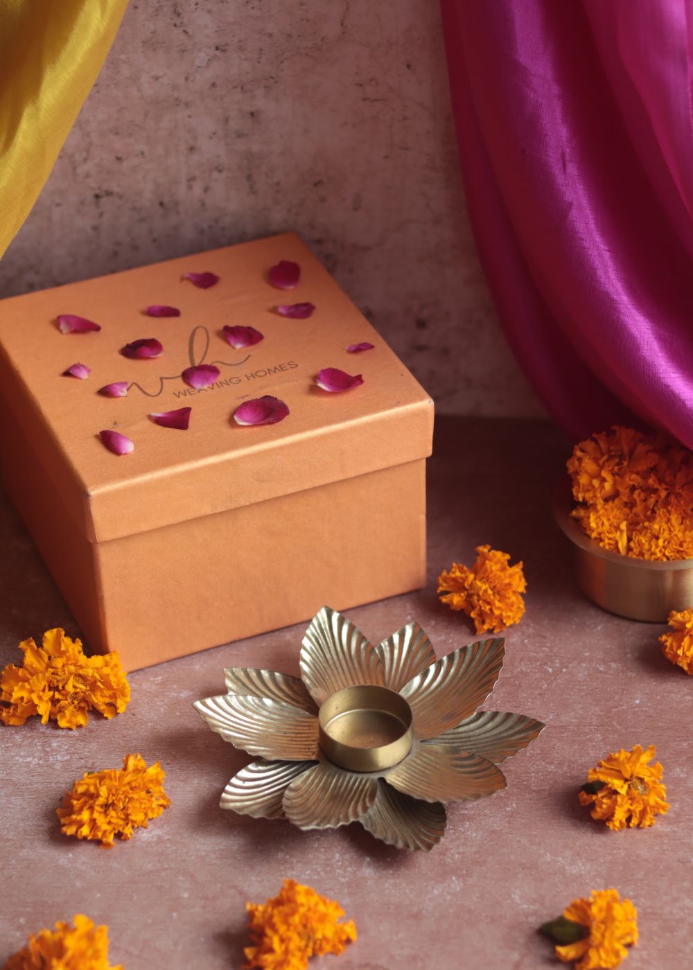 Golden Flower Tea Light Holder Diwali Gift Box premium quality giift hamper