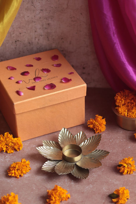 Golden Flower Tea Light Holder Diwali Gift Box premium quality giift hamper