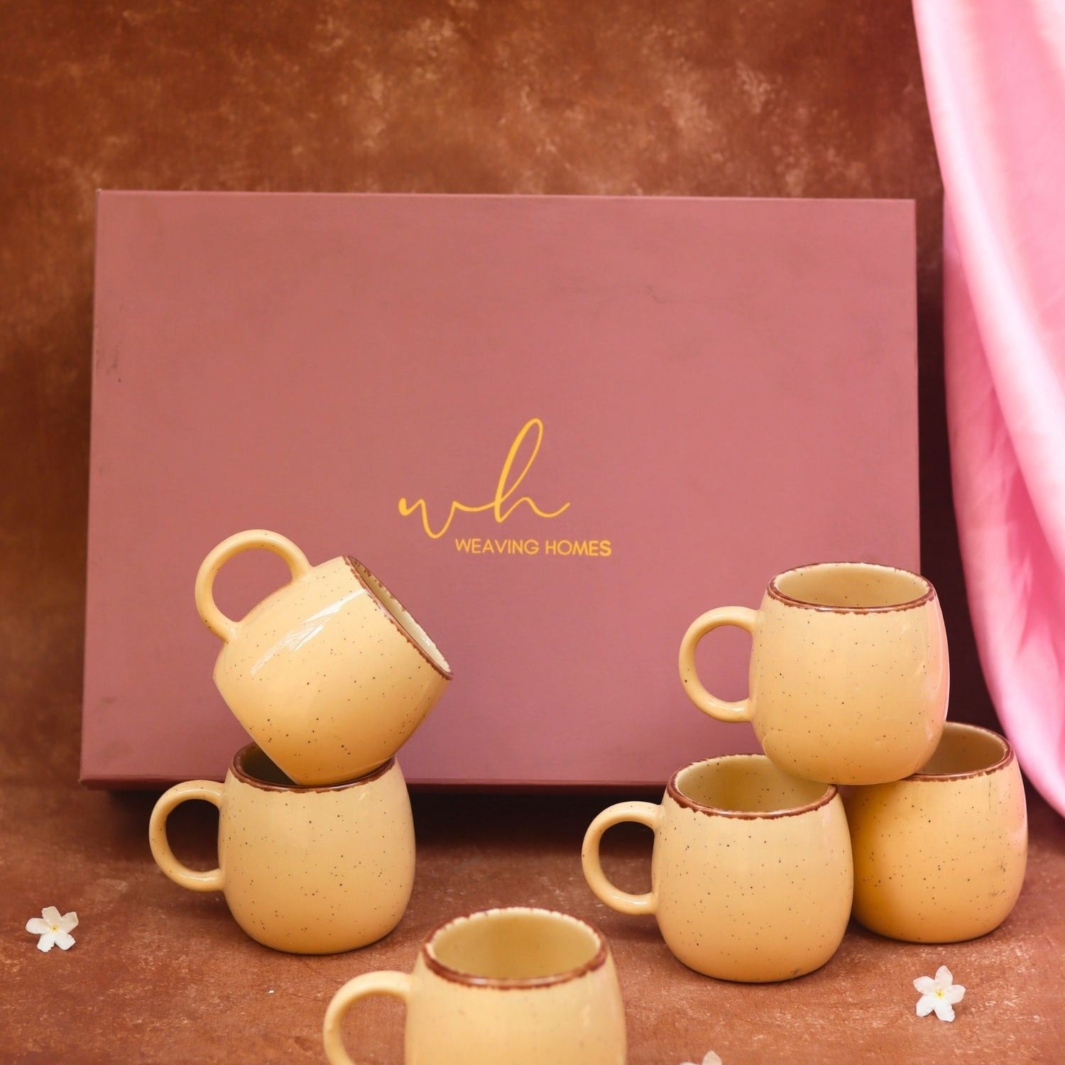 Set of 6 - Ivory Ovule Shape Tea Cups in a gift box made by ceramic