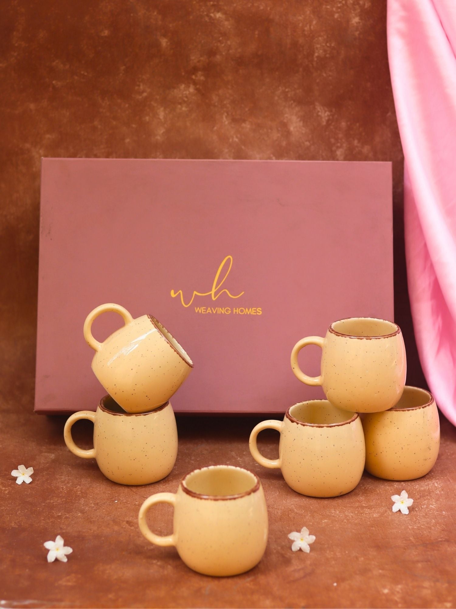 Set of 6 - Ivory Ovule Shape Tea Cups in a gift box made by ceramic