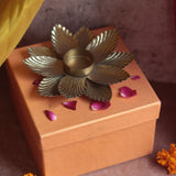 Golden Flower Tea Light Holder Diwali Gift Box handmade in india