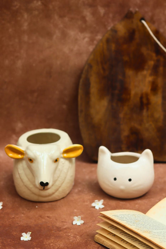 Cow & Kitty planter handmade in India