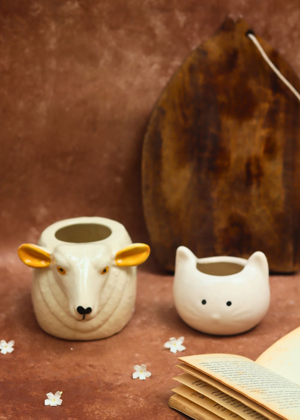 Cow & Kitty planter handmade in India