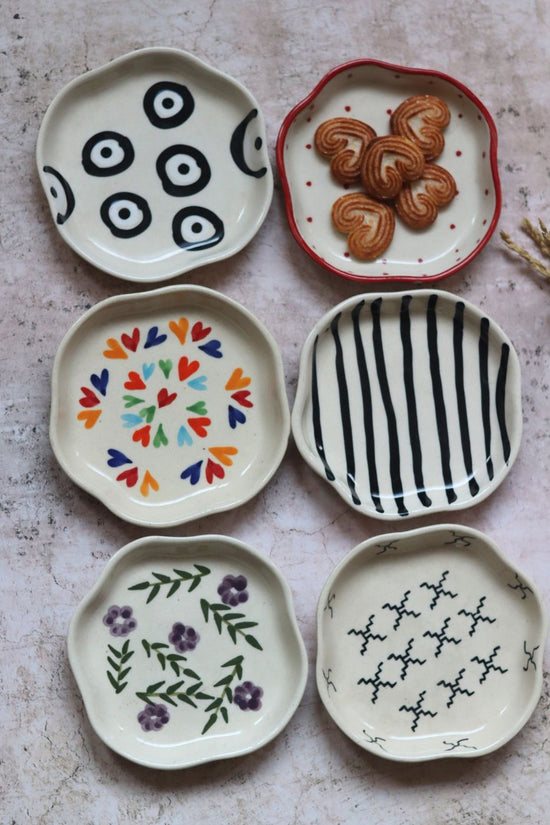 Set of 6 Artful Dessert plate (for the price of 5) handmade in india