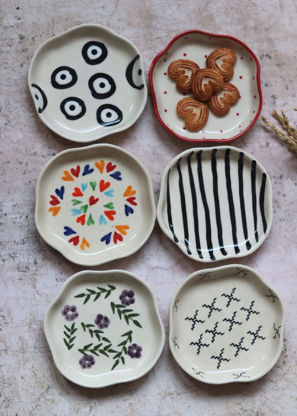 Set of 6 Artful Dessert plate (for the price of 5) handmade in india