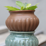 handmade green & brown kalash Planter set of two, combo, made by ceramic, brown & green kalash planter 