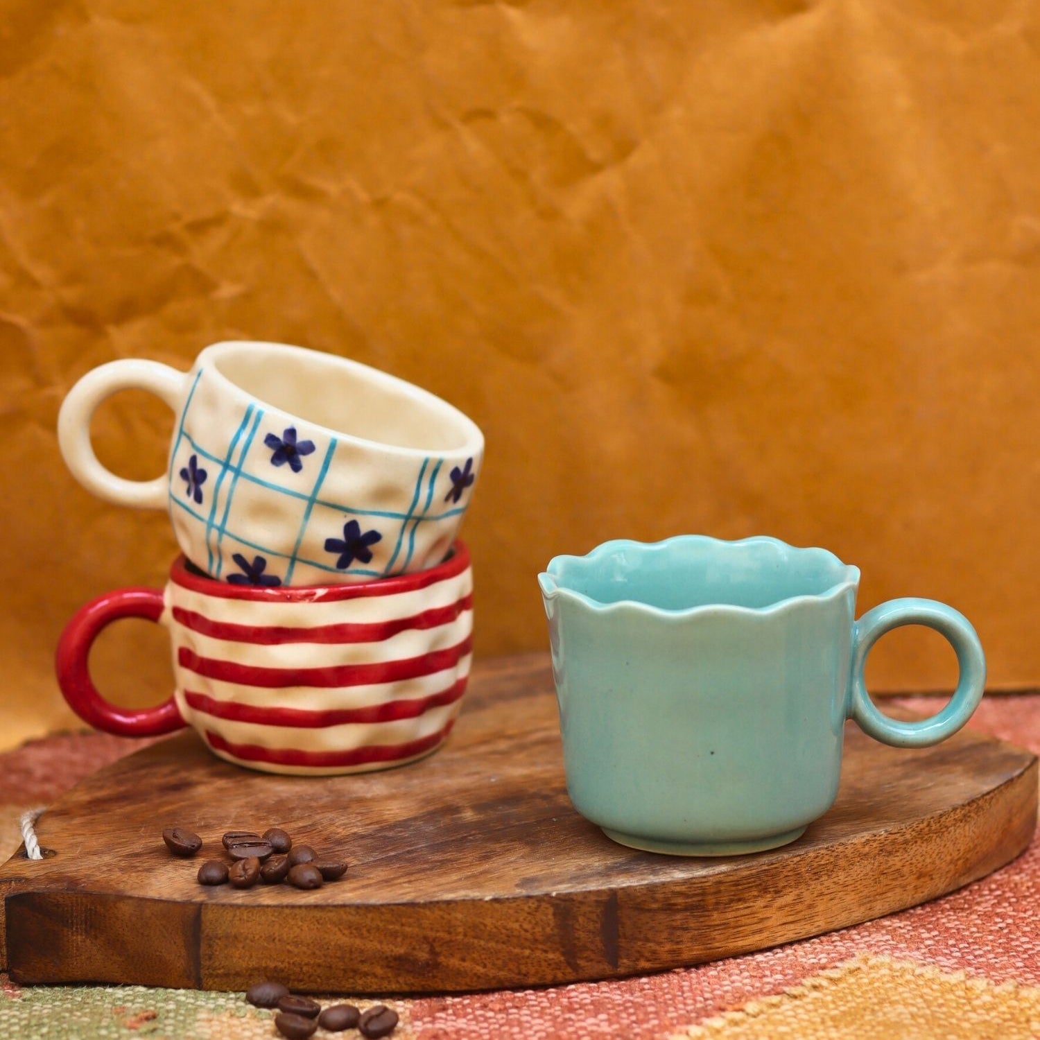 Set of 3 - Double Delight Mugs combo made by ceramic