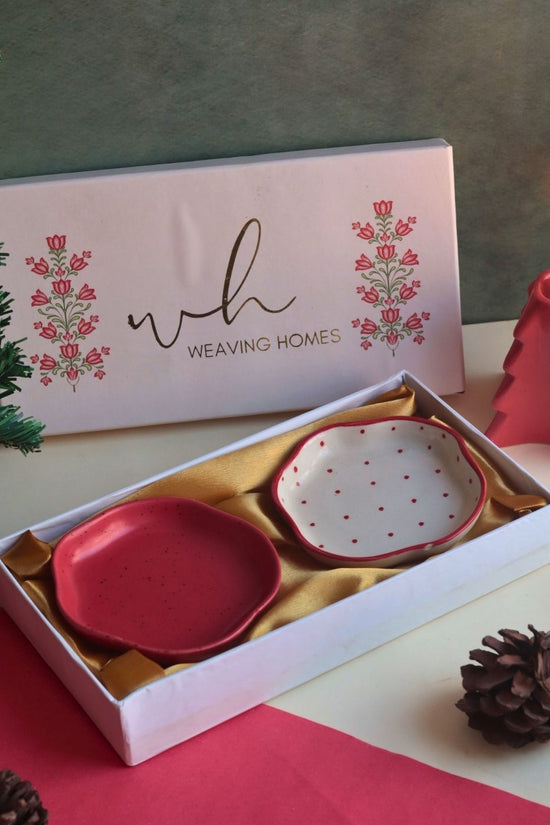 Handmade Red Polka & Red Handmade Dessert plate in a Gift Box